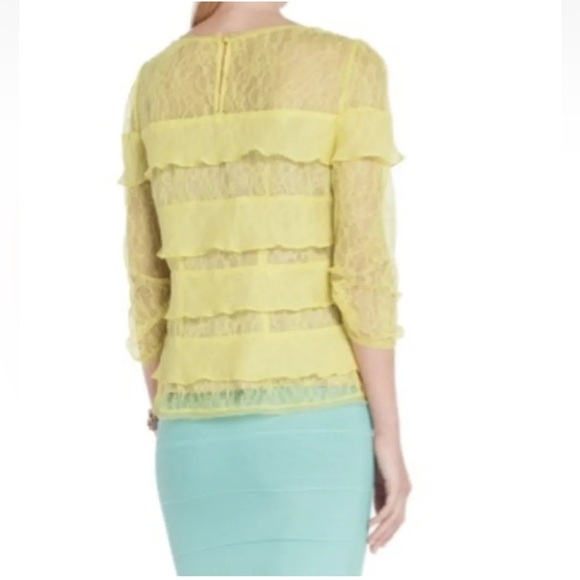 NWT BCBGMAXAZRIA BRIGHT CHARTREUSE MARAE TIERED LACE TOP - Picture 2 of 9